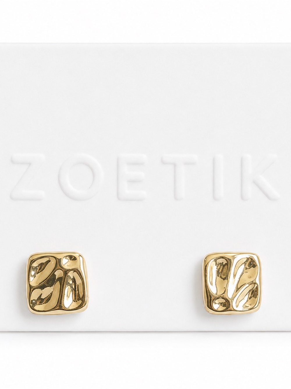 ZOETIK Gold Tone Hammered Square Stud Earrings Modern Minimalist Sculptural
